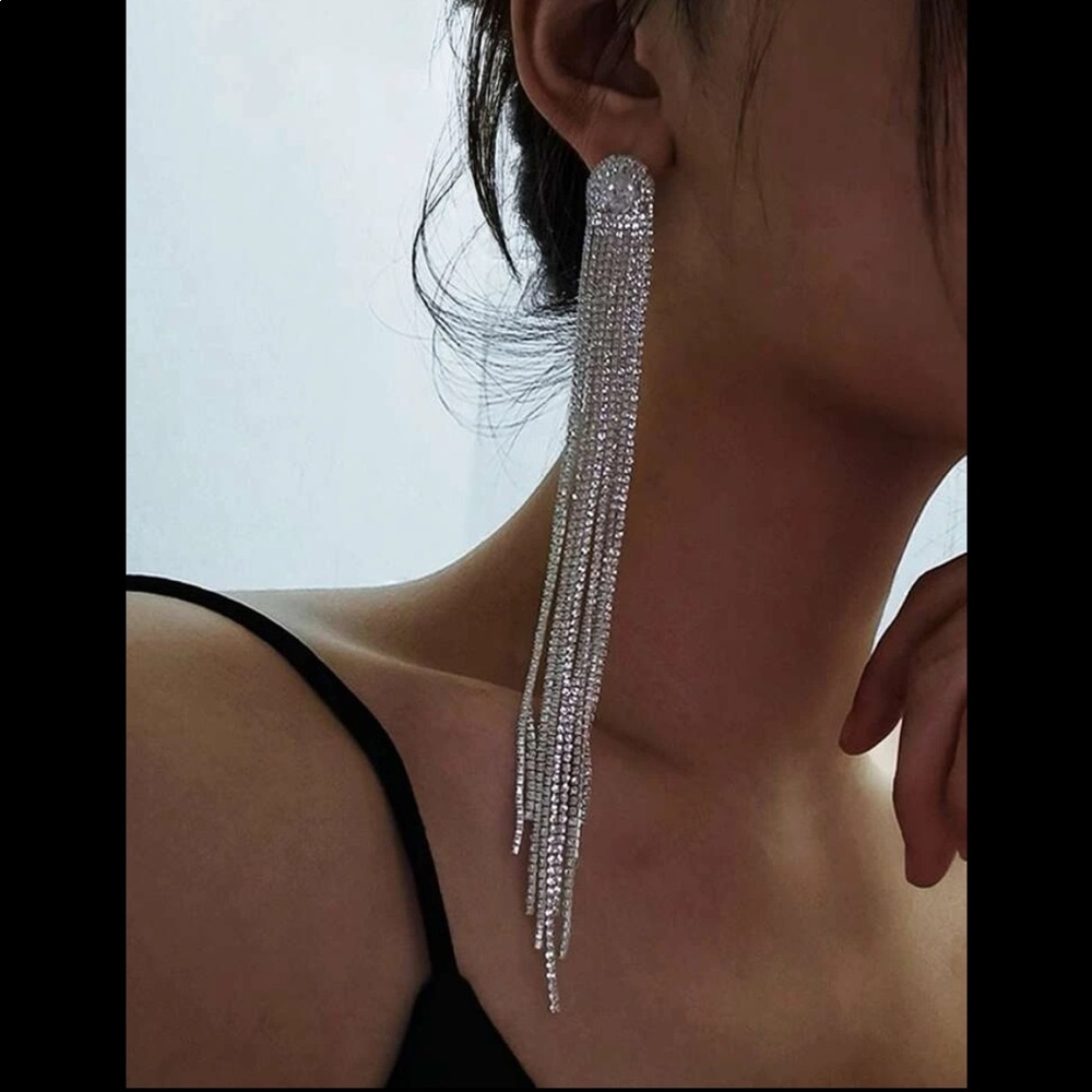 NWOT Rhinestone Tassel Design Earrings